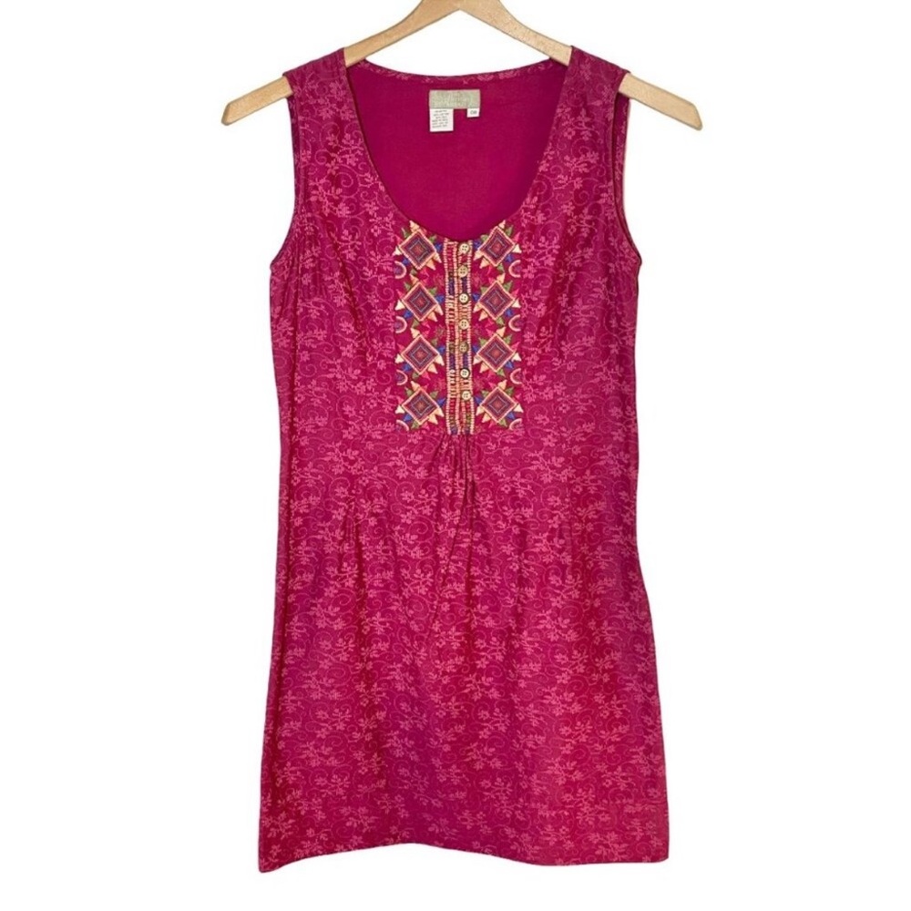 The Territory Ahead Maroon Floral Embroidered Tribal Print
Sleeveless Dress silk
